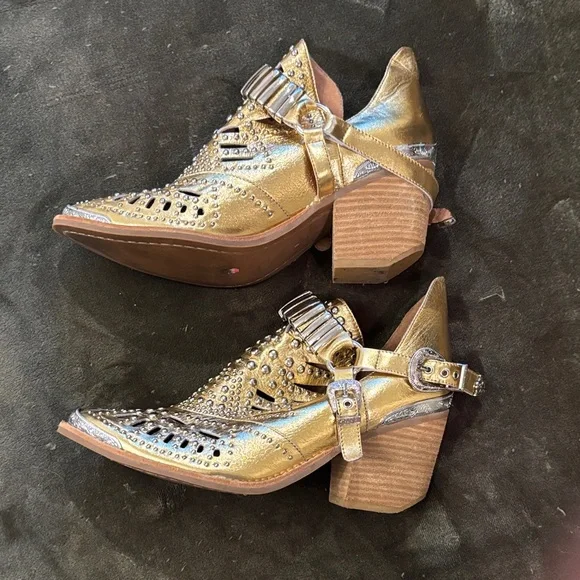 Jeffrey Campbell Gold Ankle Boots with Silver Accents - Picture 4 of 6
